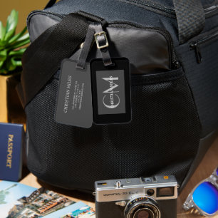 Eleganter silberner mit Monogramm Name Personalisi Gepäckanhänger