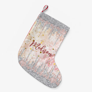 Eleganter silberner Rose tropfender Glitzer Kleiner Weihnachtsstrumpf