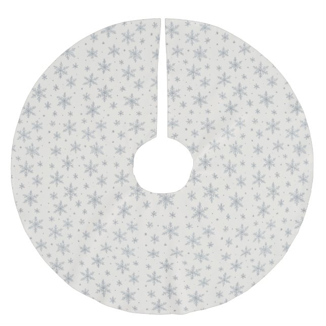 Eleganter silberner Schneestern | Winterfeiertag  Polyester Weihnachtsbaumdecke (Vorderseite)