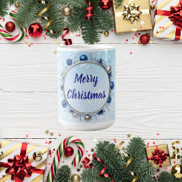 Eleganter Silberrahmen auf hellblau Kaffeetasse