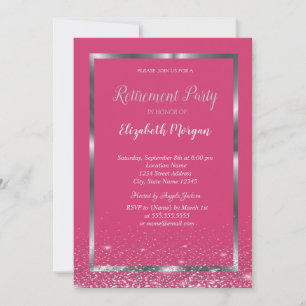 Eleganter Silberrahmen Konfetti rosa Ruhestand Einladung