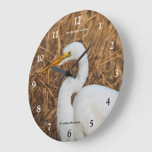 Eleganter Silberreiher Watvogel in Schilf Große Wanduhr