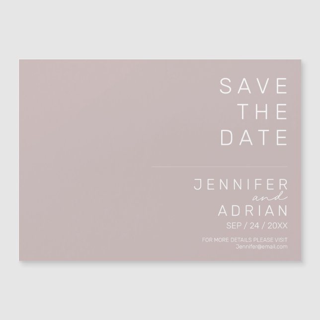 Eleganter Silberrosa Minimal Modern Save the Date Magnetkarte (Vorderseite)
