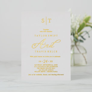 Eleganter Silberstreifen   Gray Monogram Wedding Folieneinladung
