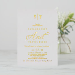 Eleganter Silberstreifen | Gray Monogram Wedding Folieneinladung
