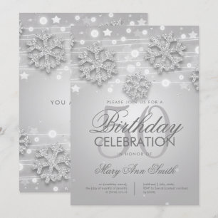 Eleganter Silver 50. Geburtstagsparty Winter Glitz Einladung