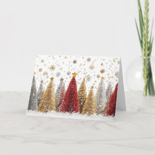 Eleganter Silver and Gold Weihnachtswald Karte