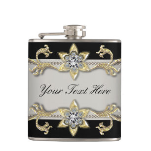 Eleganter Silver Black and Gold Flask Flachmann