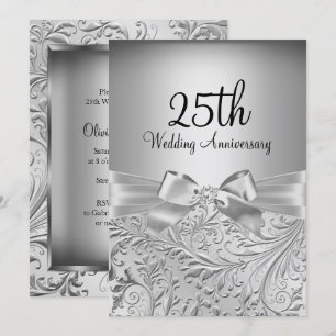 Eleganter Silver Bow Floral Swirl 25 Jahre Jubiläu Einladung