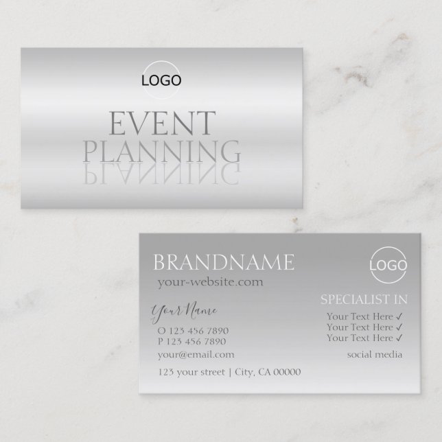 Eleganter Silver Chic Mirror Schriftart mit stilvo Visitenkarte (Vorne/Hinten)