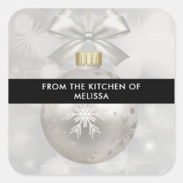 Eleganter Silver Christmas Ball auf Bokeh Kitchen Quadratischer Aufkleber