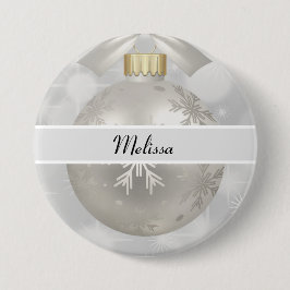 Eleganter Silver Christmas Ball auf Bokeh Lights Button