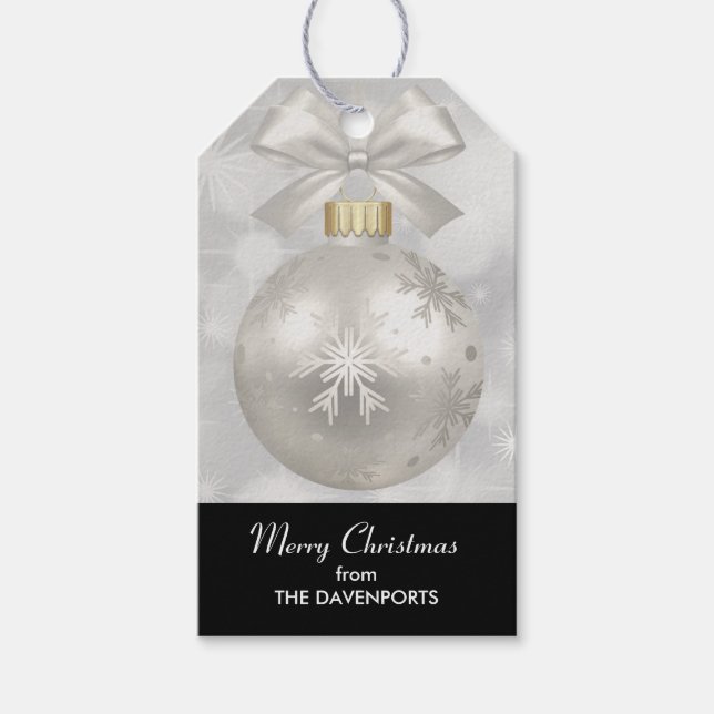 Eleganter Silver Christmas Ball auf Bokeh Lights Geschenkanhänger (Vorderseite)