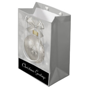 Eleganter Silver Christmas Ball auf Bokeh Lights Mittlere Geschenktüte