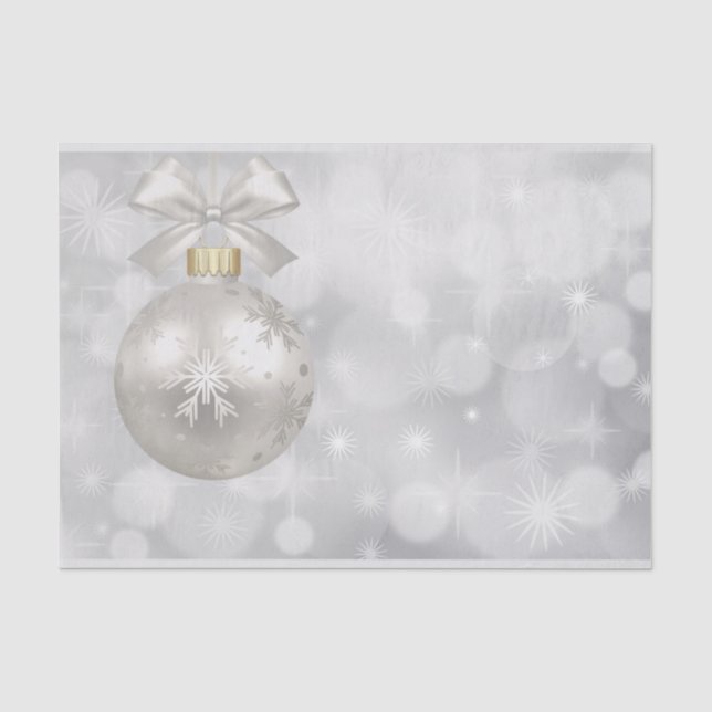 Eleganter Silver Christmas Ball auf Bokeh Lights Seidenpapier (Vorderseite)