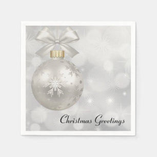 Eleganter Silver Christmas Ball auf Bokeh Lights Serviette
