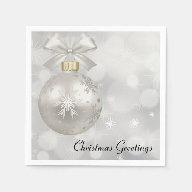 Eleganter Silver Christmas Ball auf Bokeh Lights Serviette (Vorderseite)