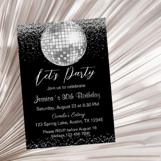 Eleganter Silver Disco Ball Party Geburtstag Folieneinladung