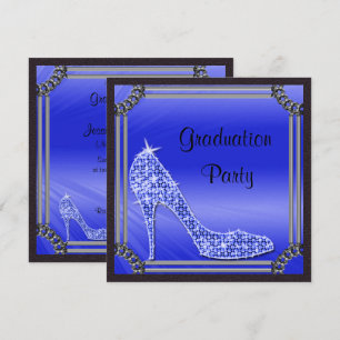 Eleganter Silver Gerahmt Blue Stiletto Abschluss Einladung