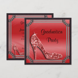 Eleganter Silver Gerahmt Red Stiletto Abschluss Einladung