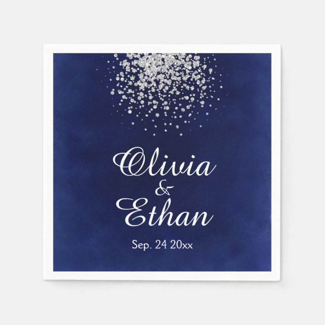 Eleganter Silver Glitzer auf Royal Blue Serviette (Vorderseite)