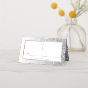 Eleganter Silver Glitzer Bestätigung oder Taufe Platzkarte