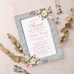 Eleganter Silver Glitzer Blumensüß 16 Geburtstag Einladung<br><div class="desc">Feiern Sie stilvoll mit diesen schlichten und doch sehr trendigen silbernen Glitzer 16. Geburtstagsfeiern. Dieses Design lässt sich leicht mit Ihrer speziellen Veranstaltungssprache personalisieren und Ihre Gäste werden begeistert sein,  wenn sie diese fantastischen Einladungen erhalten.</div>