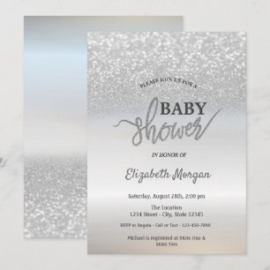 Eleganter Silver Glitzer Bokeh Baby Shower Einladung