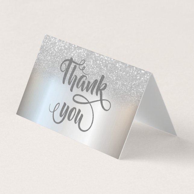 Eleganter Silver Glitzer Bokeh Dankeschön-Karte Visitenkarten (Vorderseite)