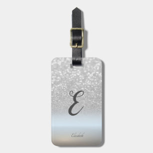 Eleganter Silver Glitzer Bokeh Ombre Monogram Gepäckanhänger