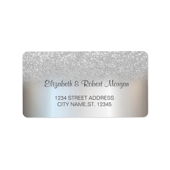 Eleganter Silver Glitzer Bokeh Wedding Label Adressaufkleber (Vorne)