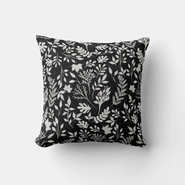 Eleganter Silver Glitzer Foliage Black Design Case Kissen (Vorderseite)
