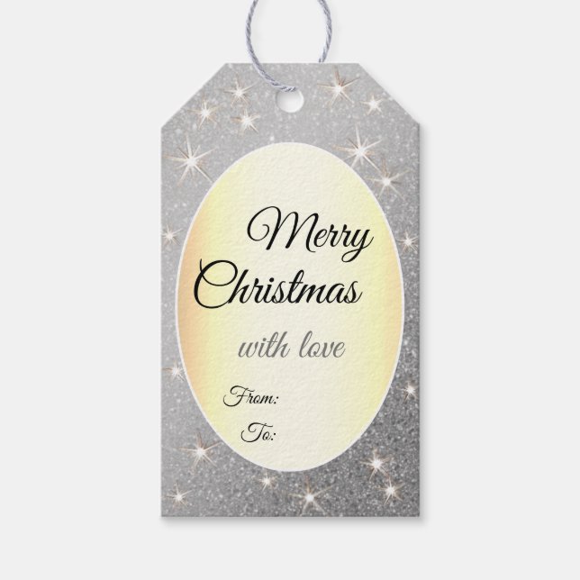 Eleganter Silver Glitzer Gold Effekt Weihnachtsgla Geschenkanhänger (Vorderseite)