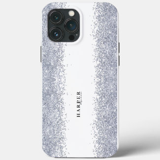 Eleganter Silver Glitzer Individuelle Name iPhone 13 Pro Max Hülle