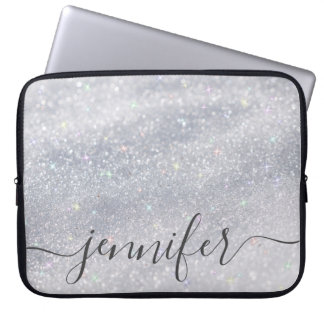 Eleganter Silver Glitzer Individuelle Name Laptopschutzhülle