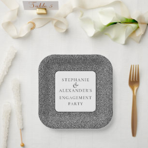 Eleganter Silver Glitzer Names Engagement Party Pappteller