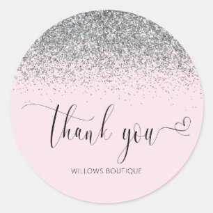Eleganter Silver Glitzer Pink Danke Runder Aufkleber