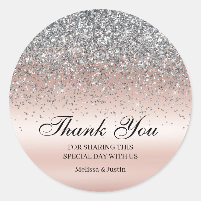 Eleganter Silver Glitzer Pink Wedding Runder Aufkleber (Vorderseite)