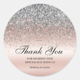 Eleganter Silver Glitzer Pink Wedding Runder Aufkleber