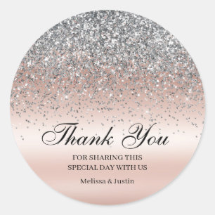 Eleganter Silver Glitzer Pink Wedding Runder Aufkleber