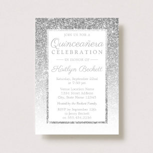 Eleganter Silver Glitzer Quinceañera 15. Geburtsta Einladung