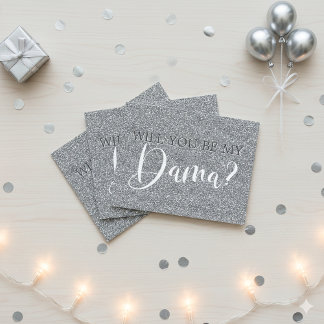 Eleganter Silver Glitzer Quinceanera Dama Vorschla Einladungspostkarte