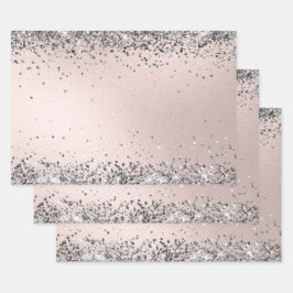 Eleganter Silver Glitzer Rosa Imitate Foil Geschenkpapier Set