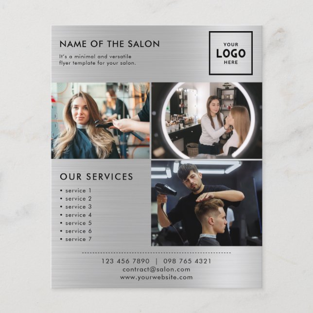 Eleganter Silver Glitzer Salon Flyer (Vorne)