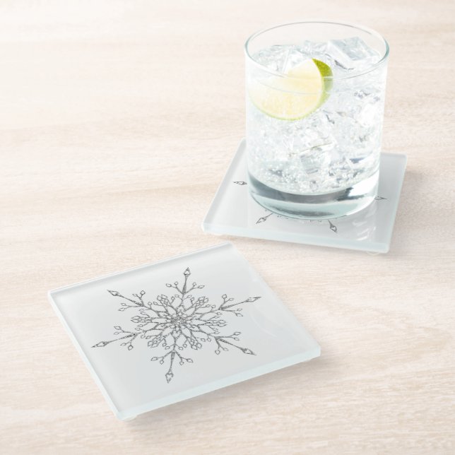 Eleganter Silver Glitzer Snowflake Weihnachten Glasuntersetzer (Schrägansicht)