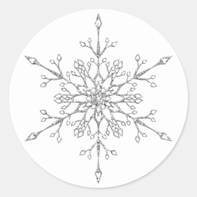 Eleganter Silver Glitzer Snowflake Weihnachten Runder Aufkleber (Vorderseite)