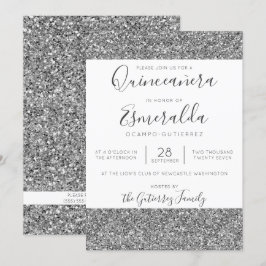 Eleganter Silver Glitzer Sparkle Quinceanera Einladung