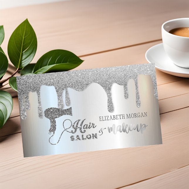 Eleganter Silver Glitzer Tropfens Friseur, Makeup Visitenkarte (Von Creator hochgeladen)
