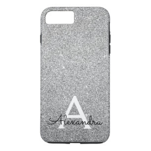 Eleganter Silver Glitzer und Sparkle Monogram iPhone 8 Plus/7 Plus Hülle