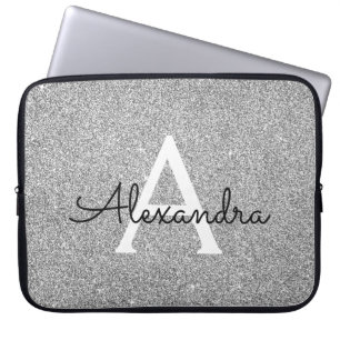 Eleganter Silver Glitzer und Sparkle Monogram Laptopschutzhülle